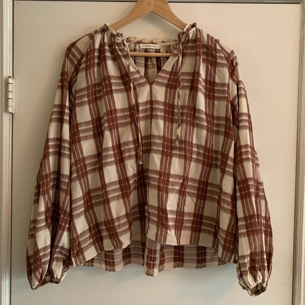 Plaid Women's Top in Brown and Cream